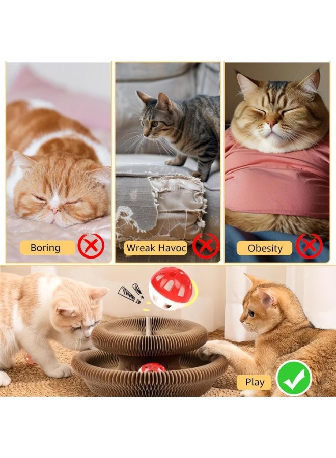 هوميفاي قطعتان من خدش القط السحري مع كرة جرس، ألعاب قطط تفاعلية مدمجة على شكل أكورديون لبري المخالب، ألعاب قطط قابلة للطي والتكديس، واقٍ للأريكة قابل للسحب والتحويل للقطط - Image 3